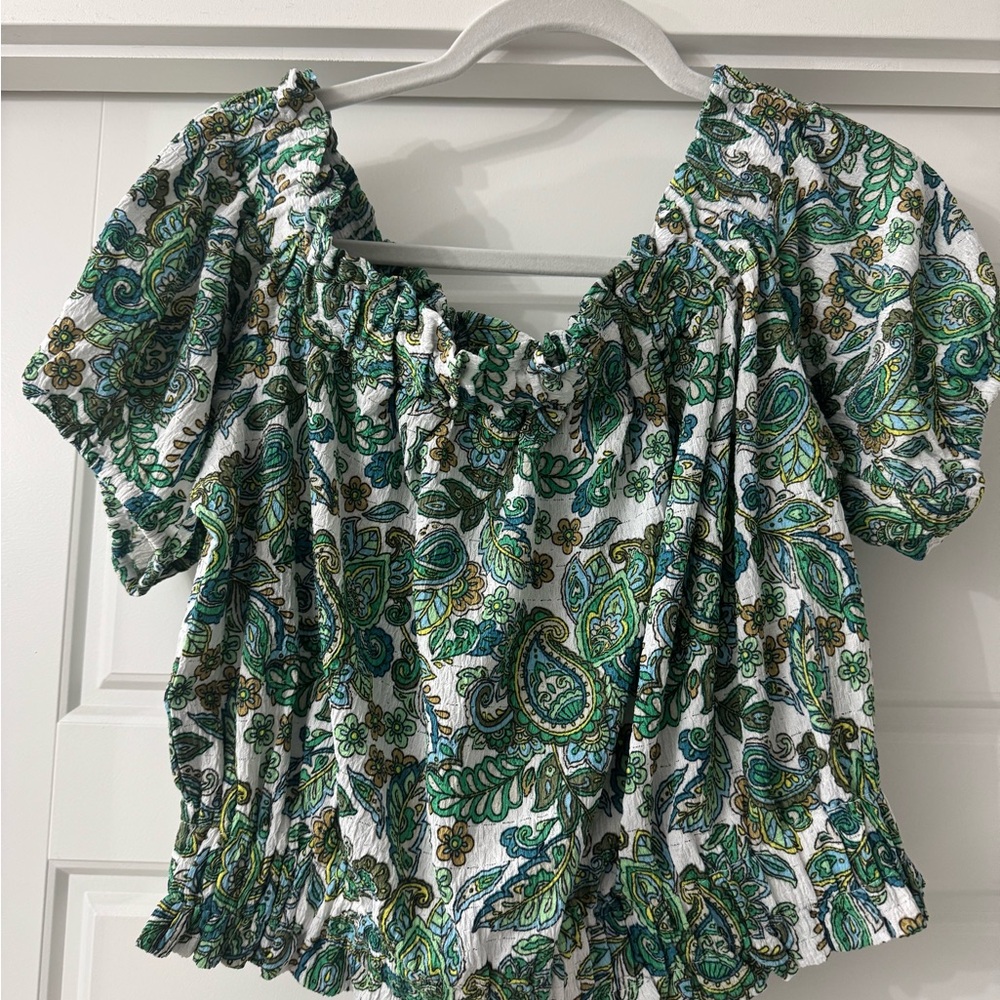 LOFT Green Paisley Print Top